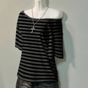 Striped Gothic Off-Shoulder T-Shirt