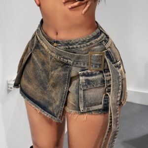 2-in-1 Denim Skirt & Cargo Shorts