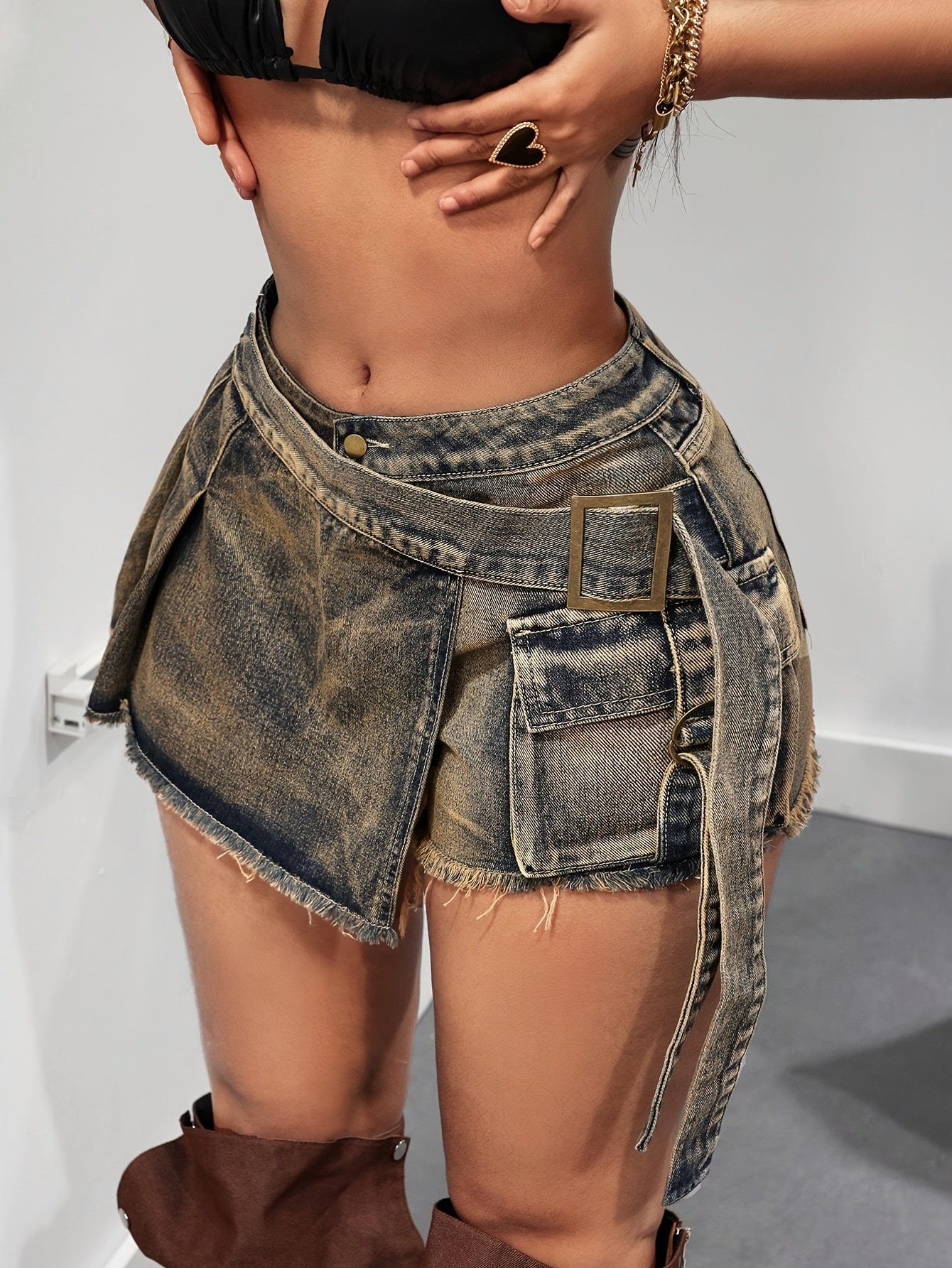 2-in-1 Denim Skirt & Cargo Shorts
