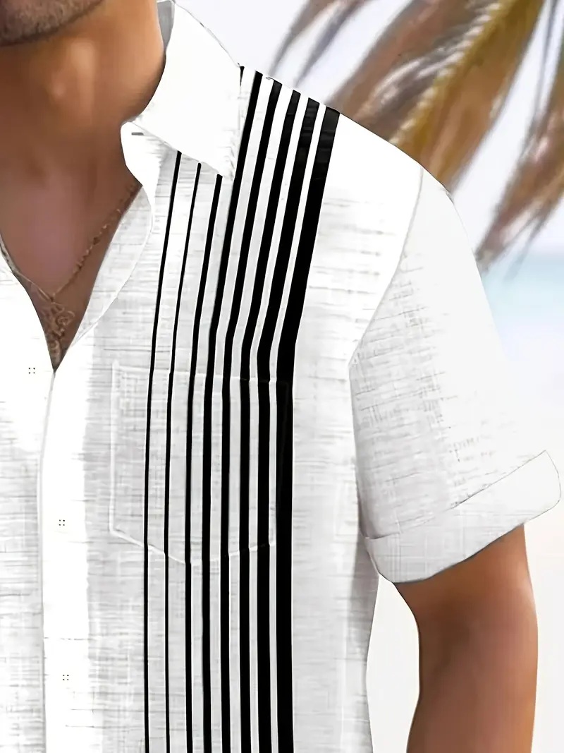 Men's Casual Coconut Tree Stripe Print Shirt - Image 2