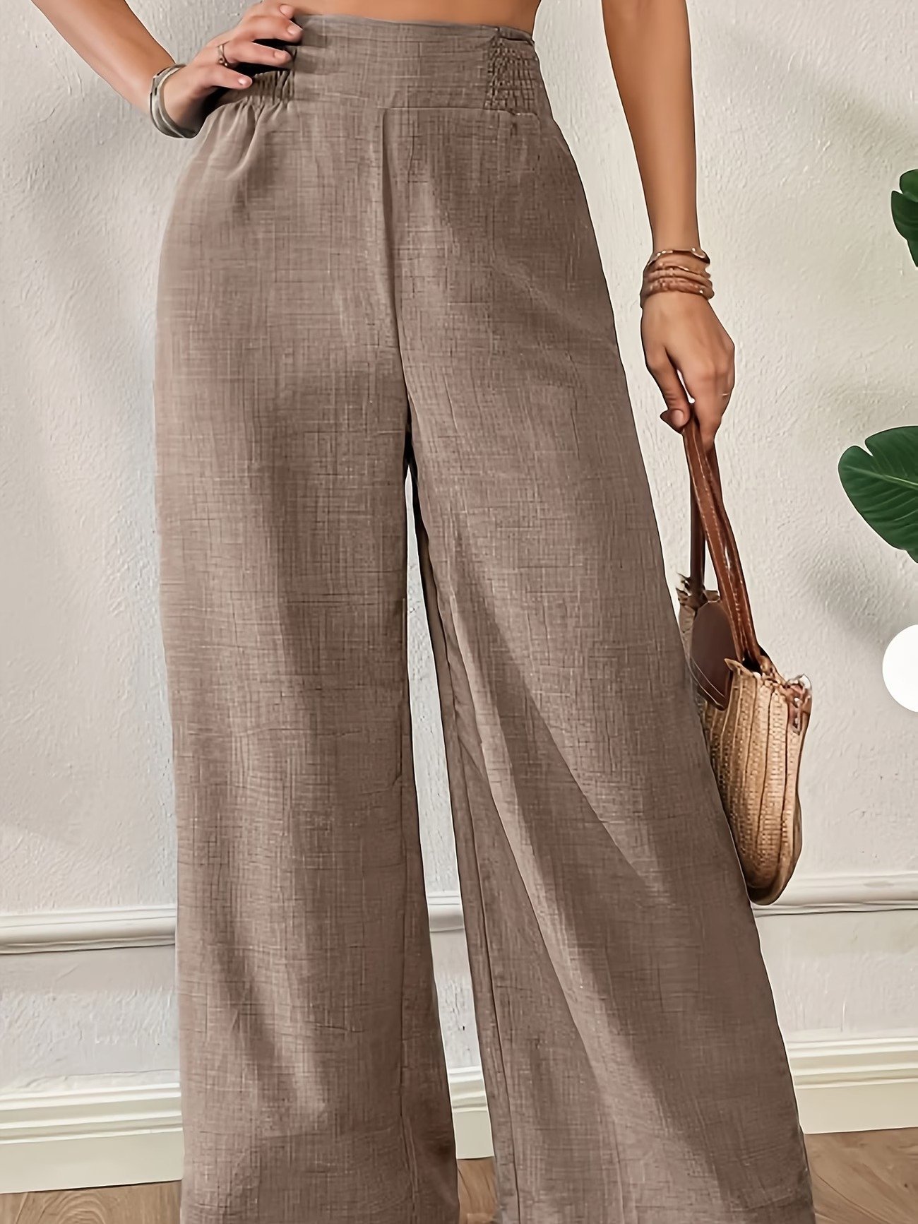 Solid Color Casual Wide-Leg Pants