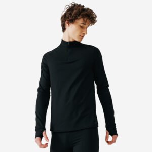 Men's Warm Long-Sleeved Zip Running T-Shirt KIPRUN Run 100 Warm - Black
