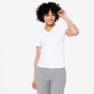 Women's V-Neck Cotton Fitness T-Shirt - White